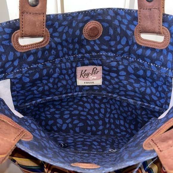 Fossil large colorful zig zag wavy keyper bag waxed canvas boho 90s Y2K no charm